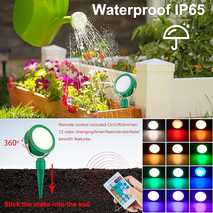BIGMONAT Cordless Landscape Light Rechargeable Color Changing Planter Spotlight Indoor Outdoor RGB Garden Lighting with Remote Waterproof Halloween Christmas Light for Potted Tree Patio Yard Decor