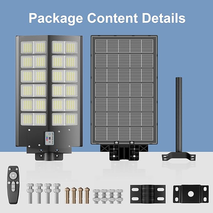 Ultra Bright Solar Street Light –9000W Solar Street Lights Outdoor with 300000LM IP66 Waterproof Dusk to Dawn with Remote Commercial &amp Industrial Floodlight for Parking Lots Warehouses Yard
