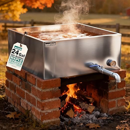 WantJoin Maple Syrup Evaporator Pan 24 Gallon - Syrup Evaporator Pan Stainless Steel w/Thermometer 24 * 24 * 10 Inch Upgraded Leak-Proof TIG Welded Seams Make 360 Bottles of 50oz