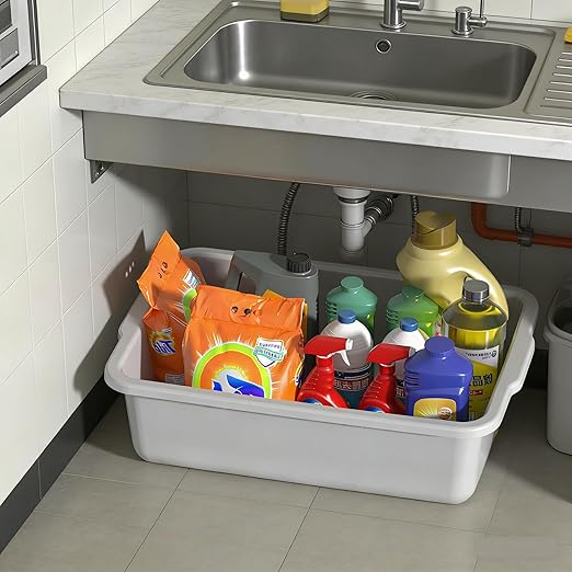 4 Packs 24 L Commercial Bus Tubs Plastic Bus Bins Restaurant Kitchen Dish Tub Grey