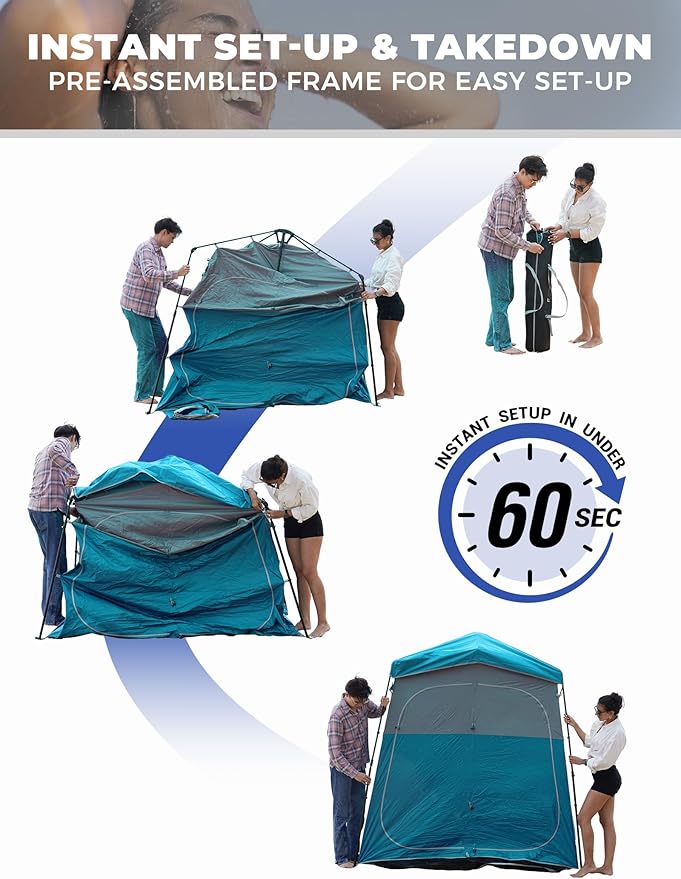 KingCamp Instant Shower Tent Portable Superior Stable Privacy Shelter 2 Large Rooms Outdoor Toilet Tent with Floor for Beach Camping &amp Hiking Setup in Under 60s