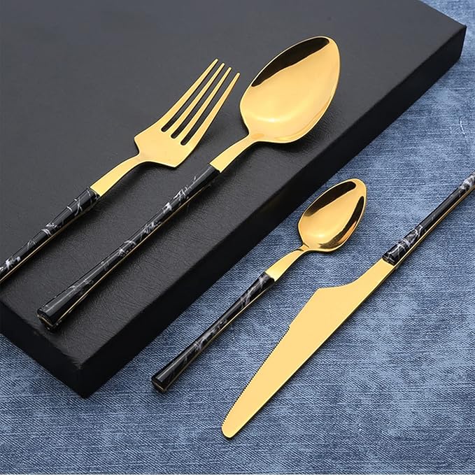 SpoonsSilverware Set Premium Stainless Steel Cutlery Set - Forks Knives &amp Spoons for Home Camping &amp Office Easy Gold Finish