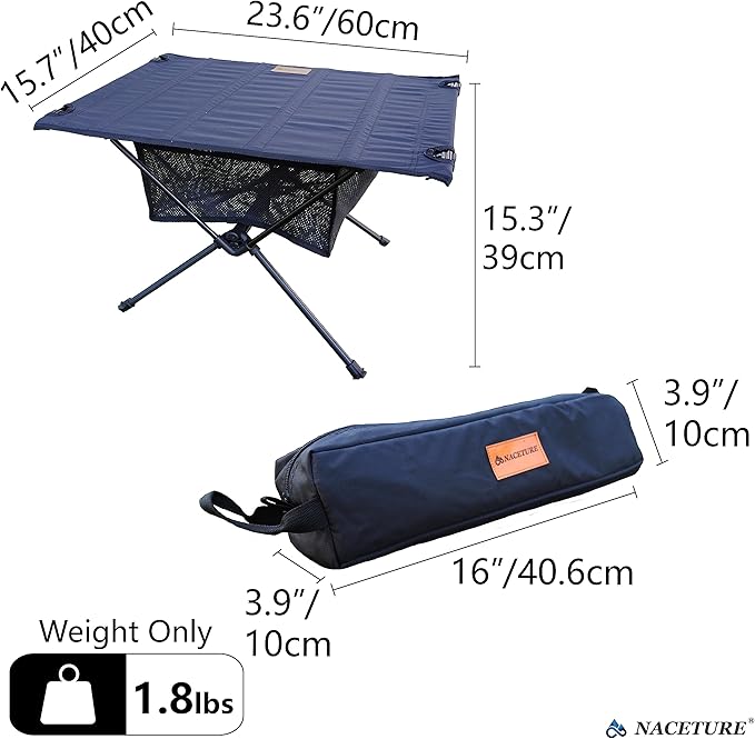 NACETURE Ultralight Backpacking Table - Collapsible Camping Table with Storage Mesh for Camping Gear Accessories Hiking Mountaineering Outdoor Travel