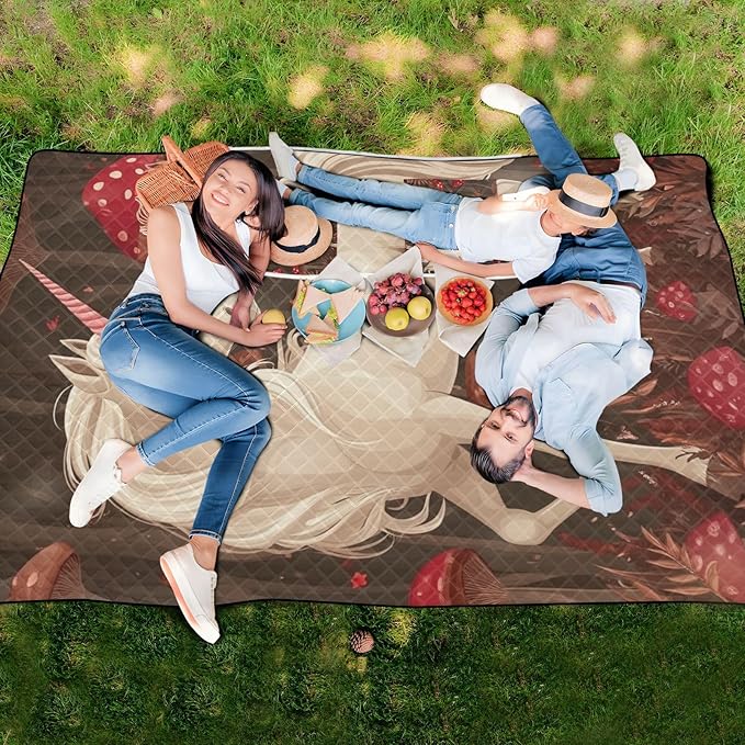 KLL Robust unicorns Burgundy Waterproof Beach Necessities Portable Grass Outdoor Playmat for 8 To 10 Adults Couples Gift mantas para dia de campo