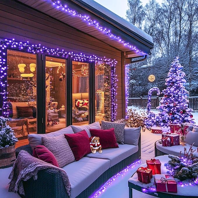 JMEXSUSS 500 LED Purple Christmas Lights 173ft 8 Modes Christmas String Lights Outdoor Waterproof Green Wire Purple LED Light for Indoor Party House Xmas Decorations