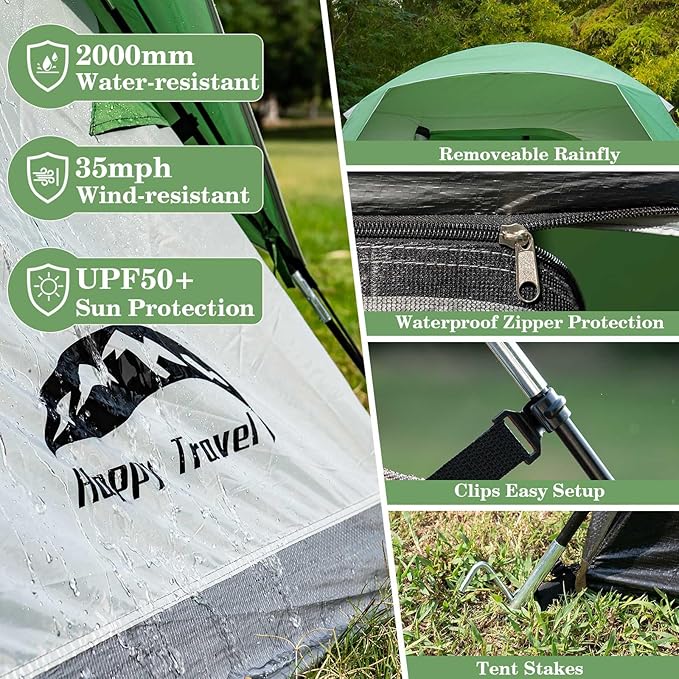 Happy Travel Camping Tent 4/6 Person Dome Tents for Camping with Rainfly Waterproof Clip Easy Setup Portable Family Tent with Mesh Windows 20% More Headroom Backpacking Tents for Camping &amp Hiki