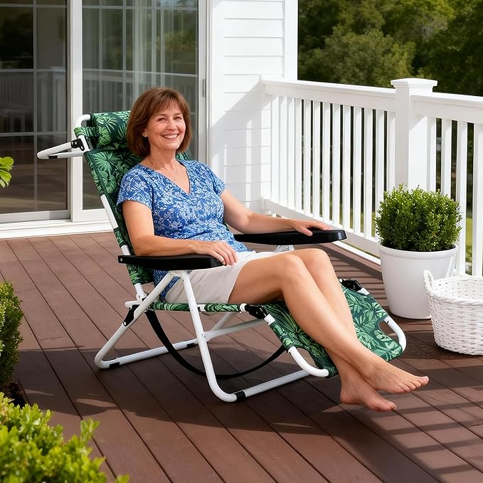 ABORON 3 in 1 Beach Chair w/Face Cushion &amp Arm Holes Cup Holder Headrest &amp Pouch 350 lbs Capacity Portable Folding Beach Lounge for Sunbathing Reclining