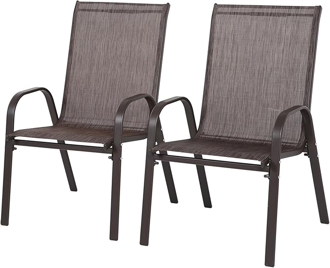 Set of 2 Outdoor Patio Chairs for Relaxation and Comfort Breathable Design for Garden Beach or Camping Brown