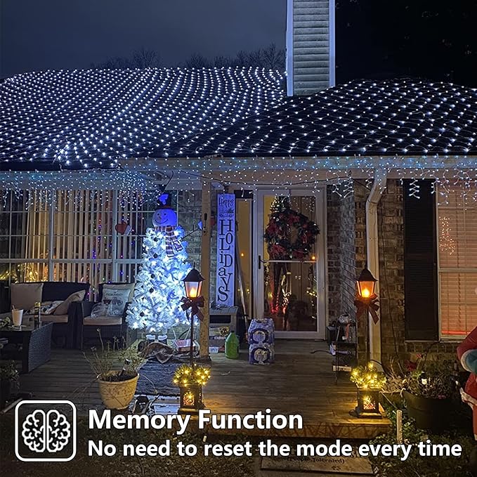 YEGUO Net Lights Outdoor Mesh Lights 12ft x 5ft 360 LED White Bush Light Outdoor Waterproof 8 Modes Connectable Clear Wire Christmas Light Plug in