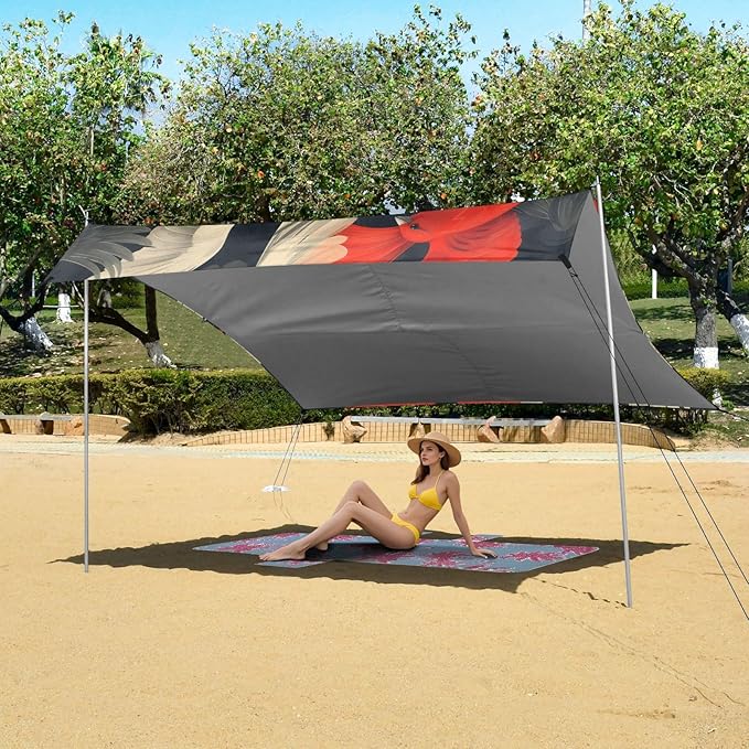 Colorful Cute Birds Beach Tent Sun Shelter 9.2' x 10.5' Beach Canopy with 4 Sandbags 4 Stability Poles Sand Shovels - Tent Canopy for Beach Camping Fishing Picnics