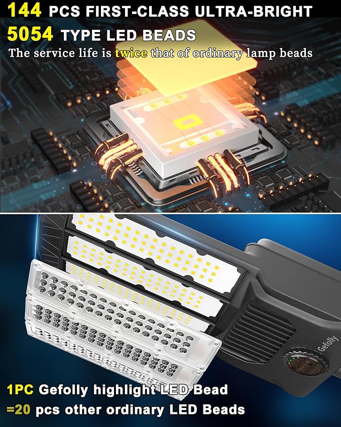 Gefolly Solar Street Lights Outdoor Commercial Parking Lot Light Dusk to Dawn IP67 Waterproof 6500K Security Flood Lights Lamp for Yard Road Basketball Courts (SL-11000W 800000LM)
