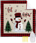 Beach Blanket Waterproof Sandproof OversizedChristmas Cute Snowman Hat Scarf Trees Beach Mat with Corner Stakes Sand PocketsRed Buffalo Plaid Winter Snowflake Picnic Mat for Travel 118x108In