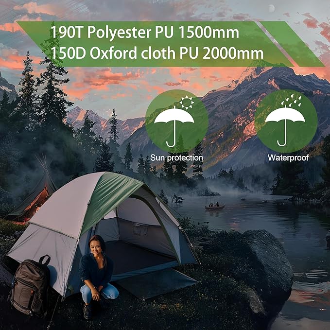 Outdoor Camping Tent 2-Person Dome Waterproof Double Layer Windproof Can be Used for Outdoor Hiking Traveling Fishing Picnic Family Gathering Multifunctional Camping Tent PU2000mm (2 Person)