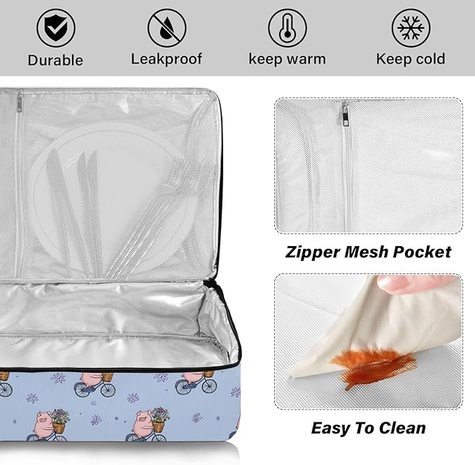 Casserole Carrier Cute Cartoon Animal PigInsulated Casserole Carrier for Hot or Cold Food Thermal Lunch Tote for Potluck Parties Picnic Beach Fits 9 x 13 Inches Baking Dish