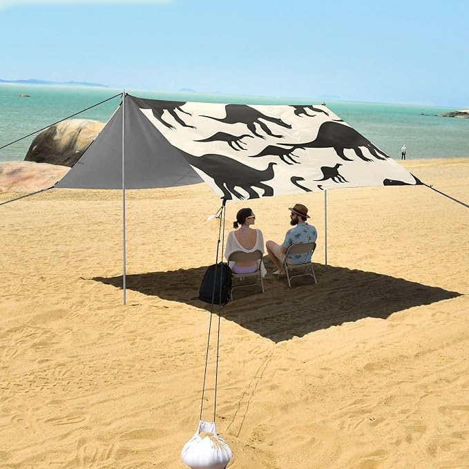 Beach Tent Sun Shelter Dinosaurs Silhouette Lightweight &amp Easy Setup Beach Shade Canopy for Camping Fishing