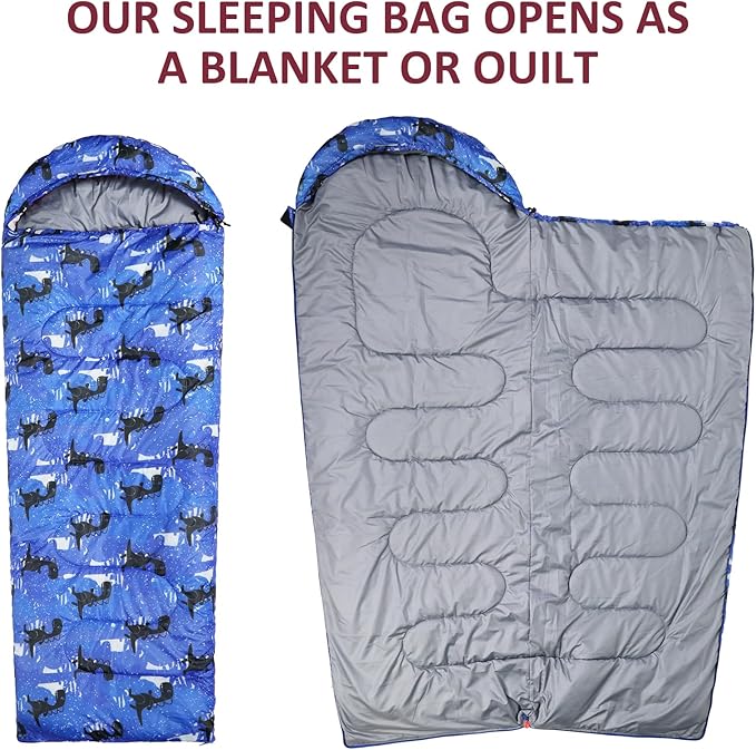 Kids Sleeping Bags - Camping Sleeping Bags with Carry Bag - Compact Sleeping Bag for Hiking Backpacking 3 Season Warm &amp Cool Weather Lightweight Waterproof Outdoor Travel for Boys Girls