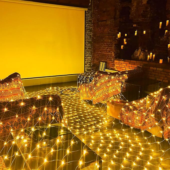 JMEXSUSS Outdoor Net Lights Waterproof 12ft x 5ft Plug in with 8 Modes Remoter 360 LED Net Lights for for Bush Patio Christmas Tree Decor (Clear Wire Warm White)