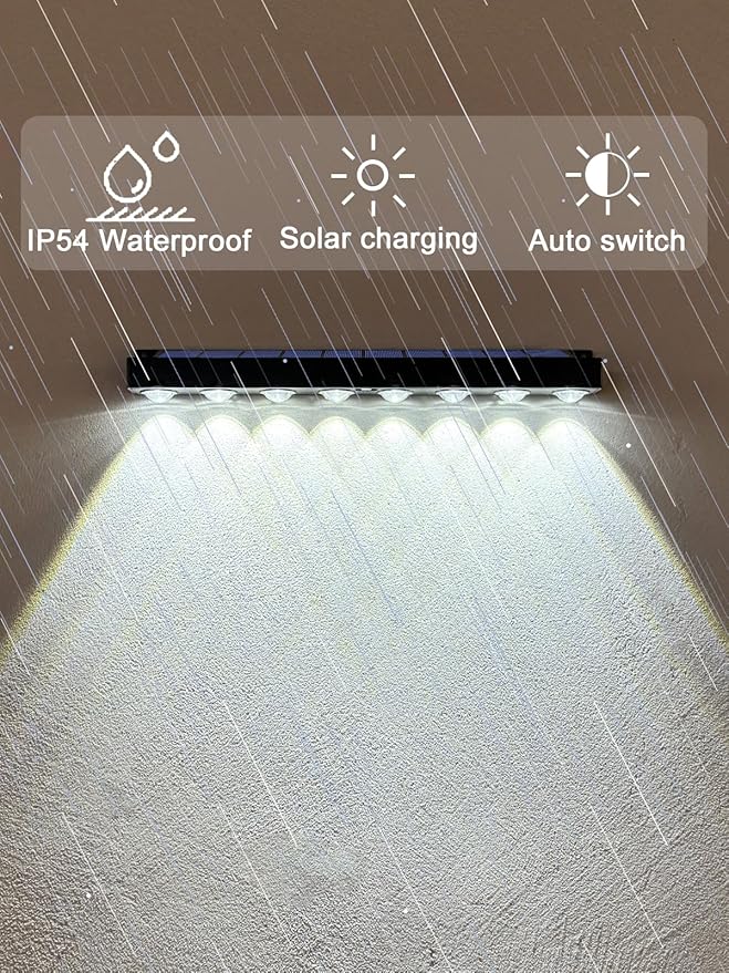 High Brightness Solar Fence Lights Solar Sign Lights Outdoor 2 Pack Automatic Charging and On/Off Light Switch 8 LED Beads for Gardens Porches Patios Decks Fencescapes-Cool Light