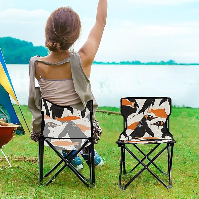 Fishpenguins and Penguins Portable Camping Chairs Folding Chair - Durable Oxford Fabric Lightweight Iron Frame Easy Fold Design - Ideal for Outdoor Activities Camping Fishing and Travel