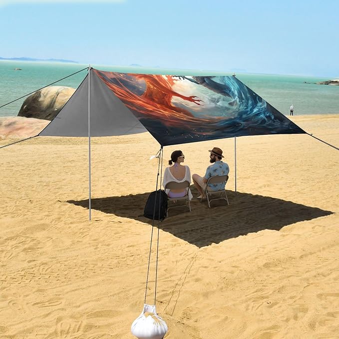 Camping Sun Shelters Two Dragons Battling in The Wave Beach Canopy 126 * 110.2in