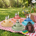 LemonRoad 32 Pcs/4 Sets Camping Dinnerwares 4 Person Camping Mess Kit with Plastic Plates Bowls Cups and Stainless Steel Cutlery Set for Family Rv Hiking Picnic Outdoor