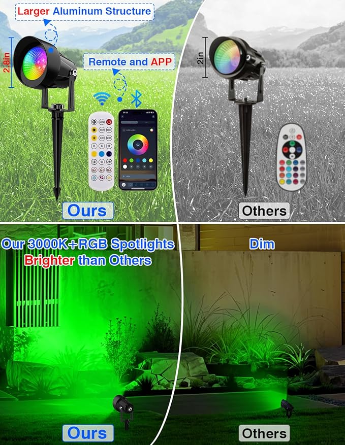 Spot Lights Outdoor Smart RGBW LED Color Changing Landscape Lights with APP and Remote Control Music Mode DIY Scenes Timing IP65 Waterproof Spotlights Plug in for Yard Garden 2 Pack