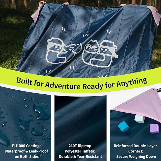 Morning Deer 63x56 Ultra-Lightweight Portable Picnic Mat &amp Canopy 2-in-1 Double-Sided Waterproof Mini Groundsheet Lightweight Camping Moisture-Proof Mat Lawn &amp Beach Mat for Backpacking Bea