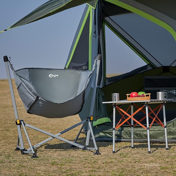 Portal Large Hammock Camping Chair Folding Rocking Chairs Portable Swinging Chair Wide Seat for Outdoor Lawn Patio GardenSupport 350 lbs Grey