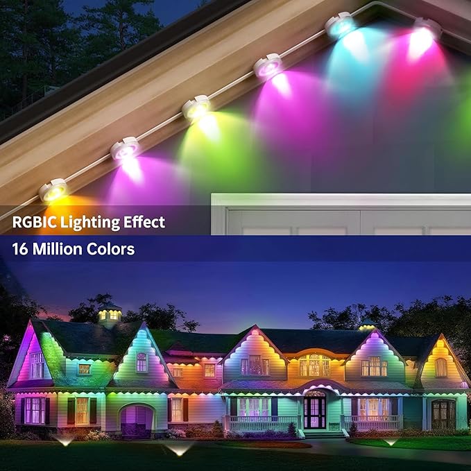 Permanent Outdoor Lights 350ft RGB+IC Outdoor String Lights App Control IP67 Waterproof120 Scene Modes Decorations for Home Christmas LightsHalloweenHoliday DailyBirthdayParty( 175ft*2pack)