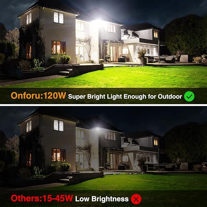 Onforu 120W LED Flood Light Outdoor 12000LM Security Lights IP66 Waterproof Outdoor LED Lights 6500K Daylight White Floodlight for Garage Yard Garden Stadium Playground Arena(2 Pack)