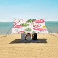 Flamingo Cute Cartoon Leaf Flower Camping Sun Shelter Beach Tent Portable Beach Sun Shade Outdoor Canopy for Camping Trips Fishing Picnic