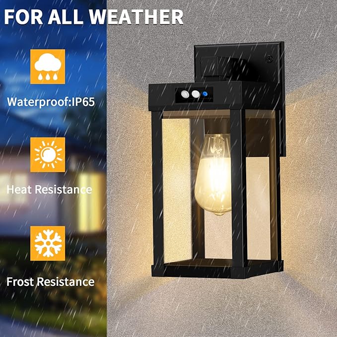 Solar Wall Lights Outdoor Solar Wall Sconce with 3 Lighting Modes &amp Motion Sensor Waterproof Porch Light with Clear Panel for Garage Porch Yard Front Door 5.8 x 5.8 x 13.58 in