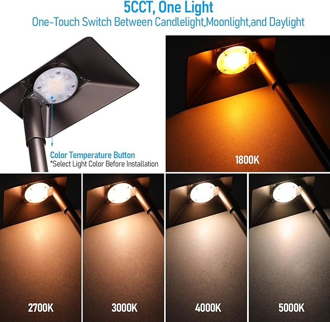 LEONLITE 12-Pack 5CCT Anti-Glare Low Voltage Pathway Lights 5W Wired LED Landscape Path Lights Aluminum IP65 Outdoor Landscape Lighting for Walkway Yard 1800K/2700K/3000K/4000K/5000K ETL