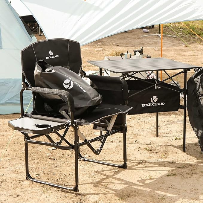 ROCK CLOUD Folding Camping Chair with Storage Pocket and Side Table Compact Portable Camp Chairs Outdoor for Camp Lawn Hiking Fishing Sports