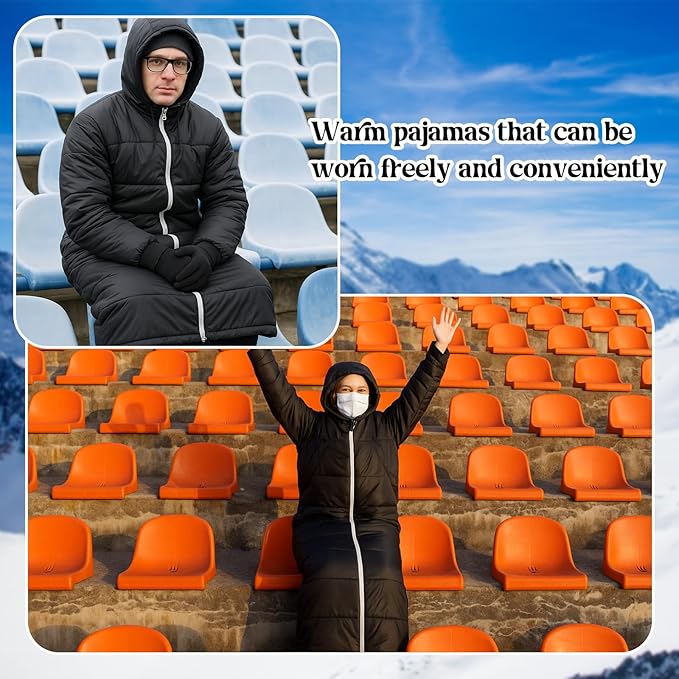 Macarrie Cold Weather Wearable Sleeping Bag for Adults with Sleeves and Hood 74 Inch Long 0 Degree Winter Weather Insulated Extreme Cold Sleeping Bag Coat for Camping Hiking Stadium