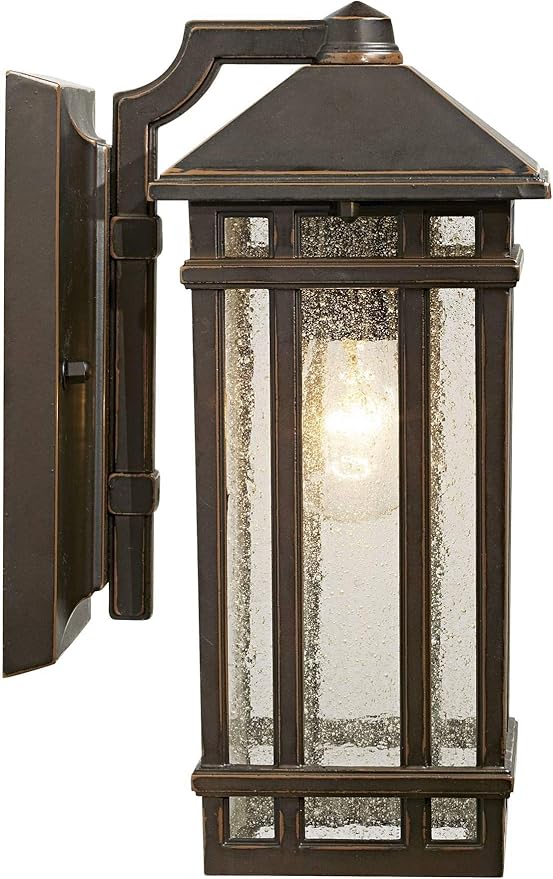 Kathy Ireland Sierra Craftsman Art Deco Outdoor Wall Light Fixture Rubbed Bronze Metal 10 1/2 Frosted Seeded Glass Panels for Exterior House Porch Patio Outside Deck Garage Yard Front Door