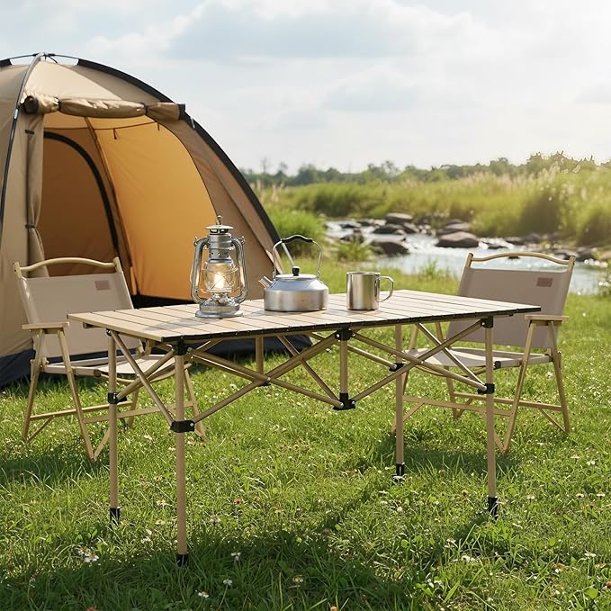 Camping Table Folding Portable Camp Lightweight Roll Up Table Adjustable Height with Carry Bag Indoor Outdoor for Camping HomePicnicBackyardBBQParty