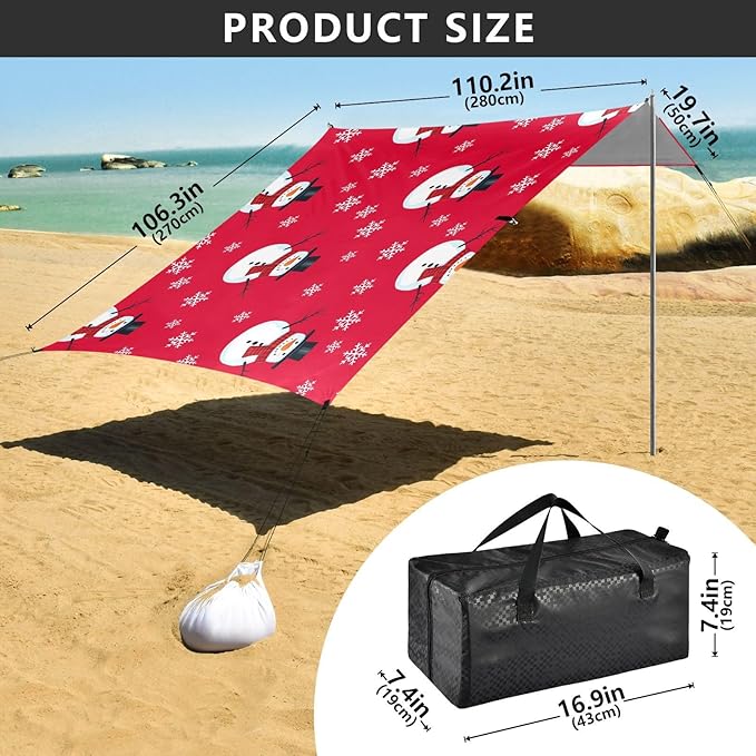 Christmas Snowman SnowflakeCamping Sun Shelters 9.2 x 10.5 FT Beach Canopy Tent Sun Shade with Carrying Bag for Camping Trips Fishing Backyard Fun or Picnics 21341658