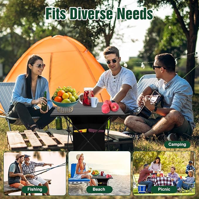 Portable Camping Table Camping Table Foldable with Basket Storage and Carrying Bag Ultralight Aluminum Alloy Beach Table for Camping Picnic BBQ Beach Party
