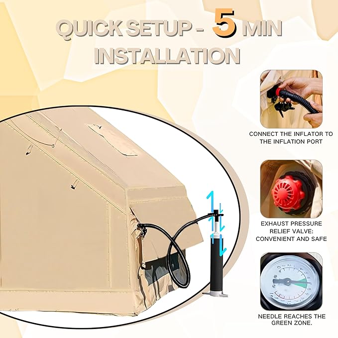 Inflatable Tent Outdoor Easy Setup Inflatable Tents for Camping Portable Blow Up Tent with Stove Jack Cotton Canvas Material for Glamping for 4 Season 4/6/8/10 Person Use