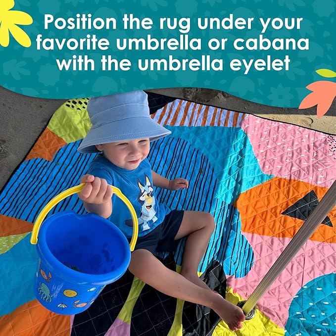 Rudie Nudie Jumbo Beach Mat with Umbrella Hole 6'7 x 6'7 Waterproof Sandproof Picnic Blanket Large Foldable Sand Free Beach Blankets for Park Outdoor Portable Picnic Mat for Grass Sand &amp Law