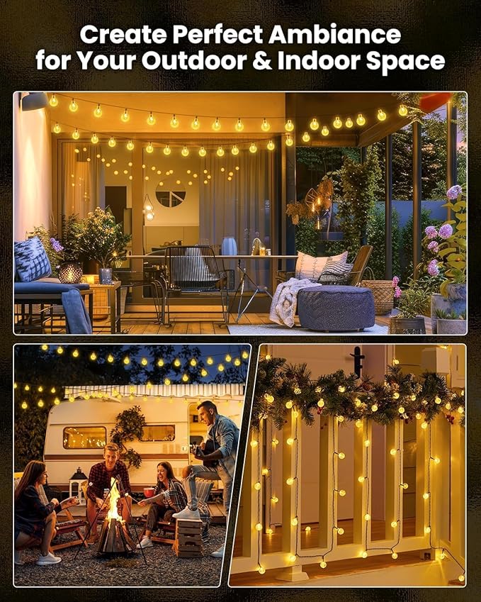 Solar String Lights Outdoor Waterproof 2 Pack 60 LED 36.5 FT Each Solar Powered Patio Lights with 8 Lighting Modes for Garden Yard Porch Wedding Party Decor (Warm White)