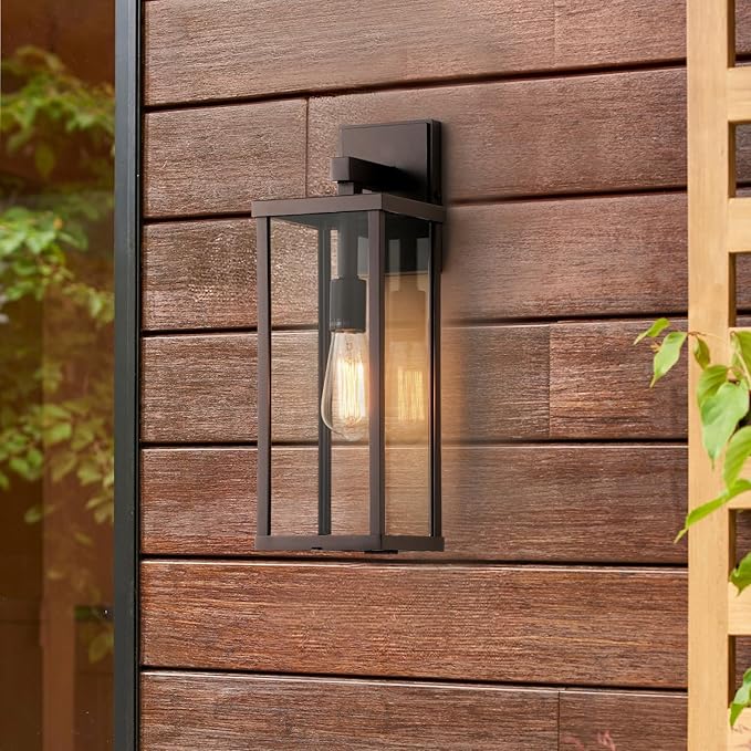 mirrea 18 Classic Outdoor Wall Sconce 1 Light in Oil Rubbed Bronze Rectangular Metal Frame and Clear Glass Shade Waterproof Porch Light Patio Light Pack of 2