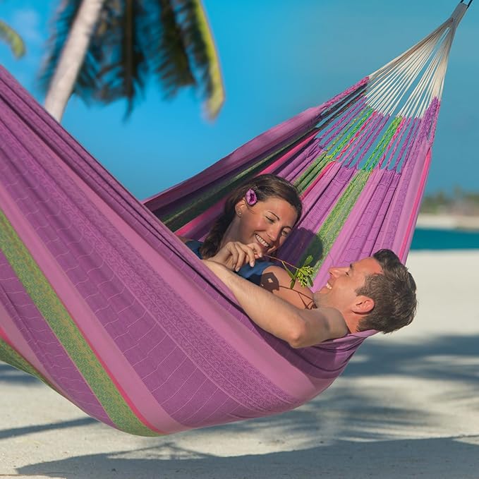 LA SIESTA Flora Classic Cotton Hammock &amp CasaMount Indoor/Outdoor Hammock Blossom 2 Person 440 lbs Max Weight 5'W x 13'L