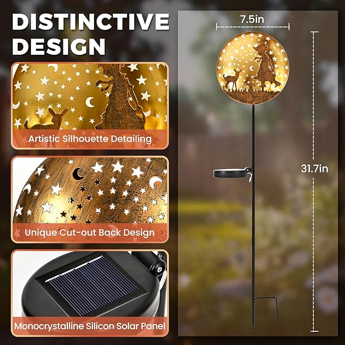 Solar Garden Lights Metal Shepherdess Sculpture Pathway Stakes Waterproof Outdoor Decorative Lights for Yard Patio Garden Porch Gifts for Women Mom 1 Pack
