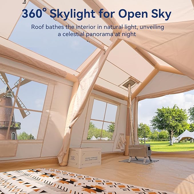 Inflatable Tent for Camping Waterproof Oxford Large Blow Up Hot Tent with Pump Easy Setup Inflatable Glamping House Air Tent for Family 4/6/8/10/12 People