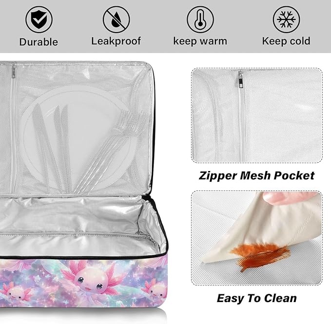 Casserole Carrier Kawaii AxolotlInsulated Casserole Carrier for Hot or Cold Food Thermal Lunch Tote for Potluck Parties Picnic Beach Fits 9 x 13 Inches Baking Dish