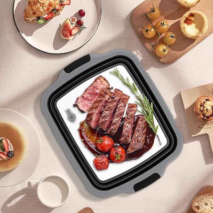 2-Pack XL Collapsible BBQ Prep Tub with Built-In Cutting Board Lid &amp Strainer (4.22 Gal / 16L) – Marinate Drain &amp Prep – Perfect for Grilling Smoking &amp Outdoor Cooking-Black
