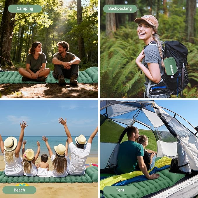 Camping Sleeping Pad Connectable Design for Double Mat Ultralight Inflatable Sleeping Mat with Pillow Built-in Foot Pump Portable Camping Air Mattress for Backpacking Hiking Tent (Green)