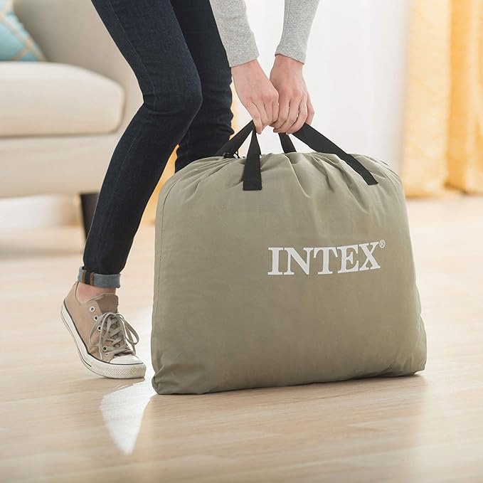 Intex 64121ED Dura Beam Plus Pillow Rest Raised Velvet Blow Up Airbed Mattress with Built in Electronic Pump and Portable Storage Bag Twin (2 Pack)